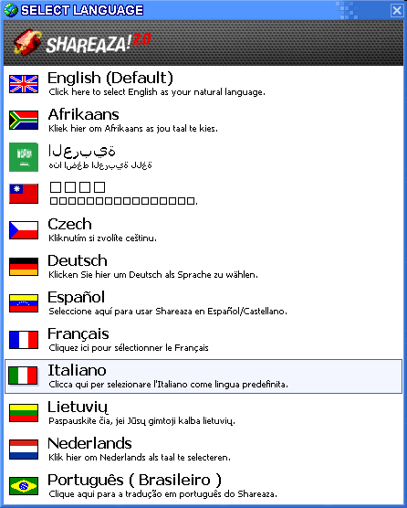 selezione lingua